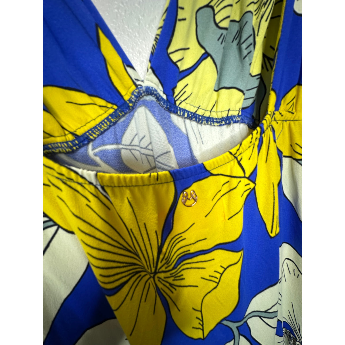 Maaji Bright Yellow White Royal Blue SandCastle Sleeveless Maxi Dress S