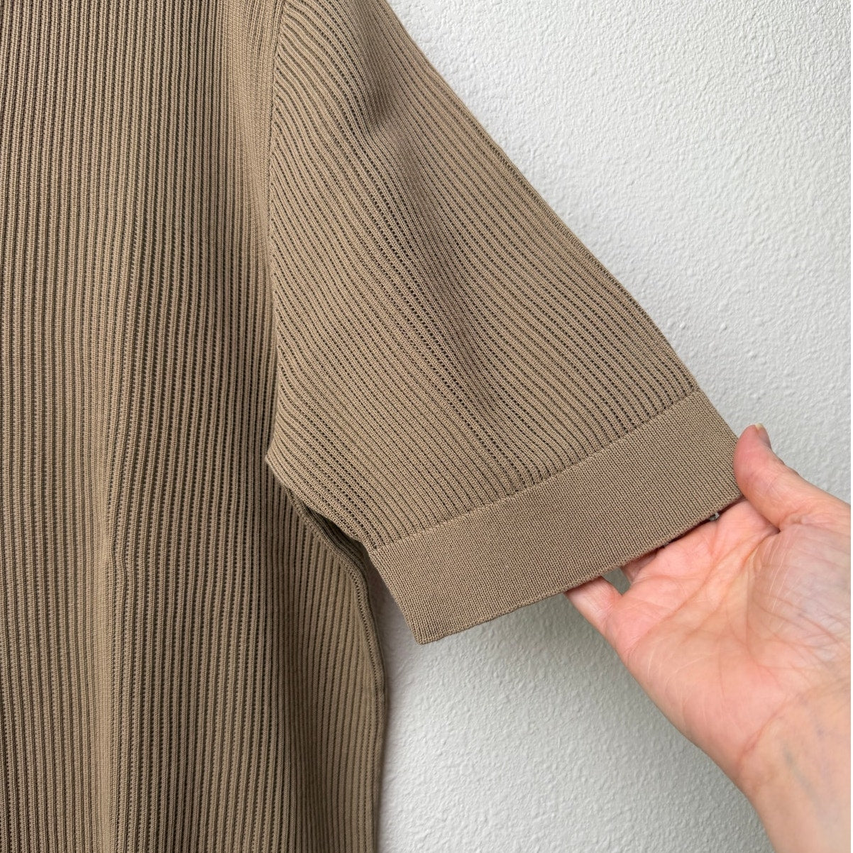 Dolce Gabbana Mens US 40 Beige Openwork Knit Polo Shirt