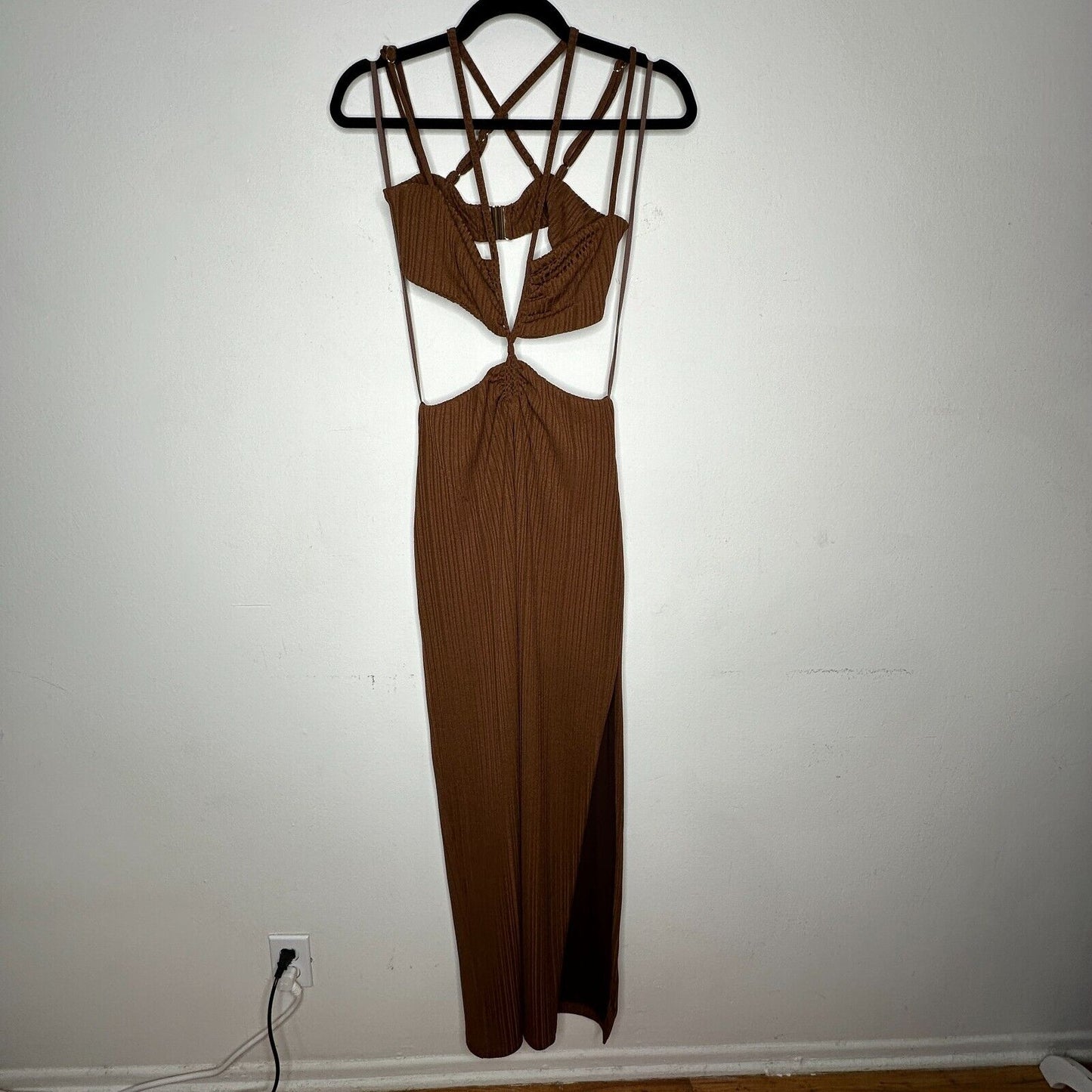 Rumer The Label Chocolate Ribbed Oasis Bandeau Style Cut Outs Lined Maxi S