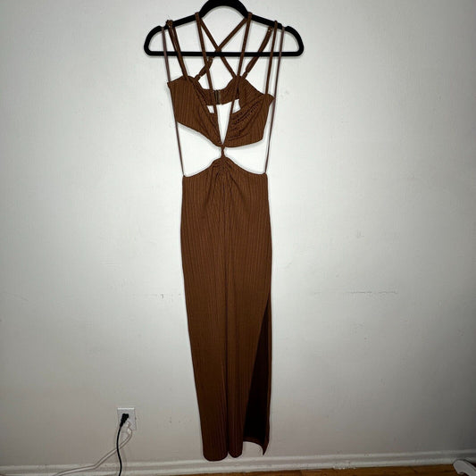 Rumer The Label Chocolate Ribbed Oasis Bandeau Style Cut Outs Lined Maxi S