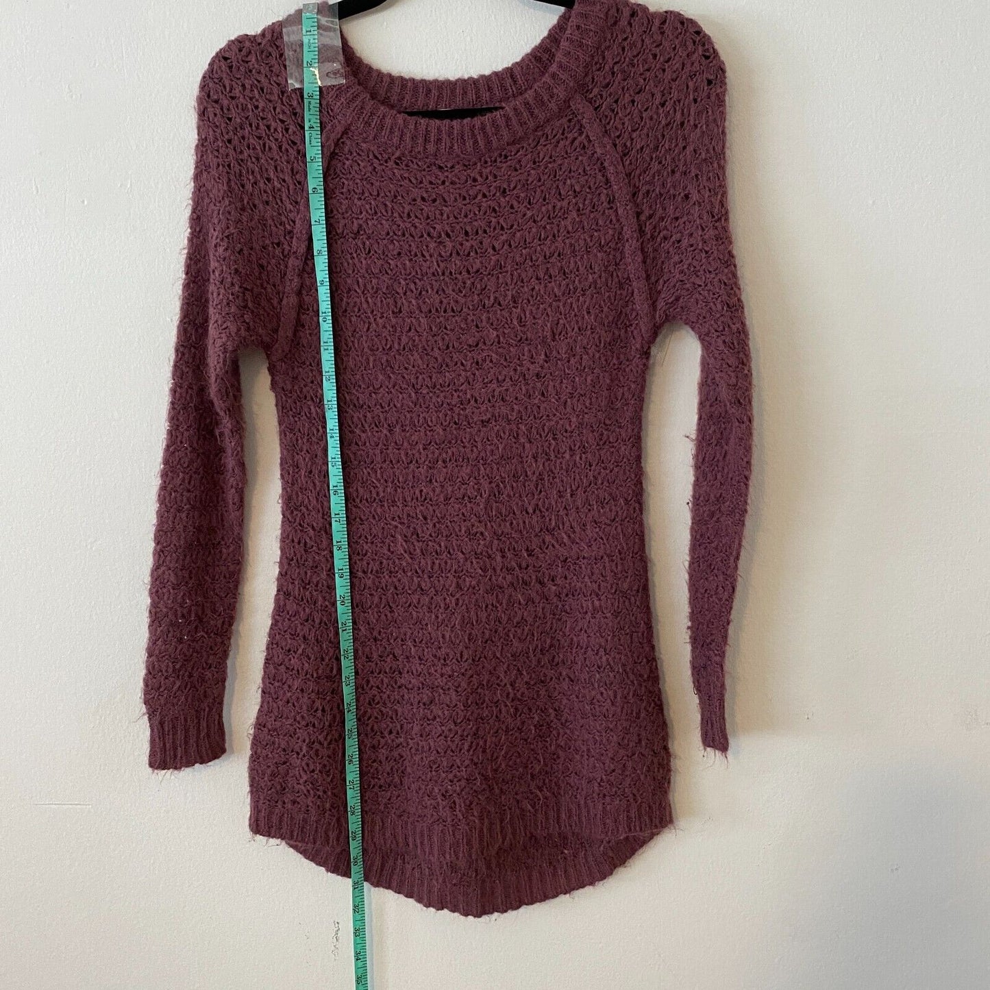 Frenchi Eggplant Soft Plum Fuzzy Loose-Knit Long Sleeve Round Neck Sweater XS