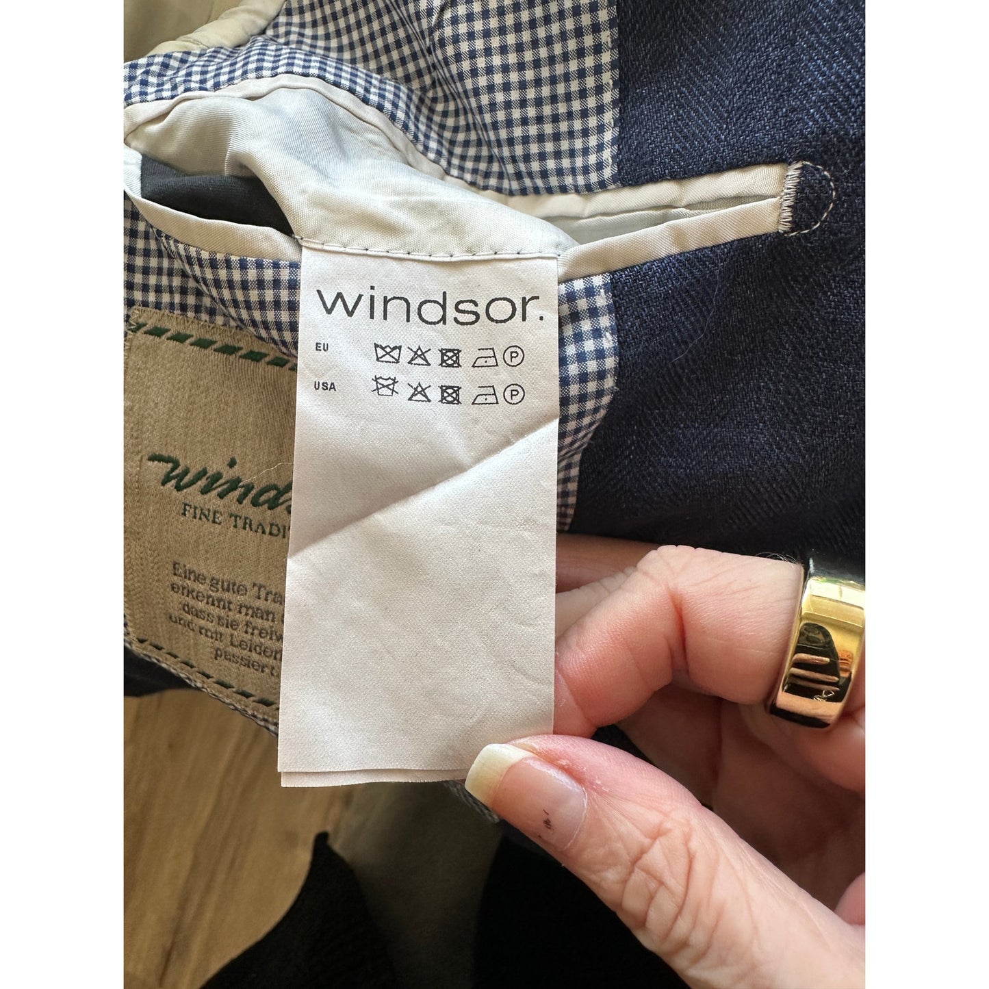 Windsor Men’s Stand-Collar Blue Blazer US 34 (EU 44) Suede Trim