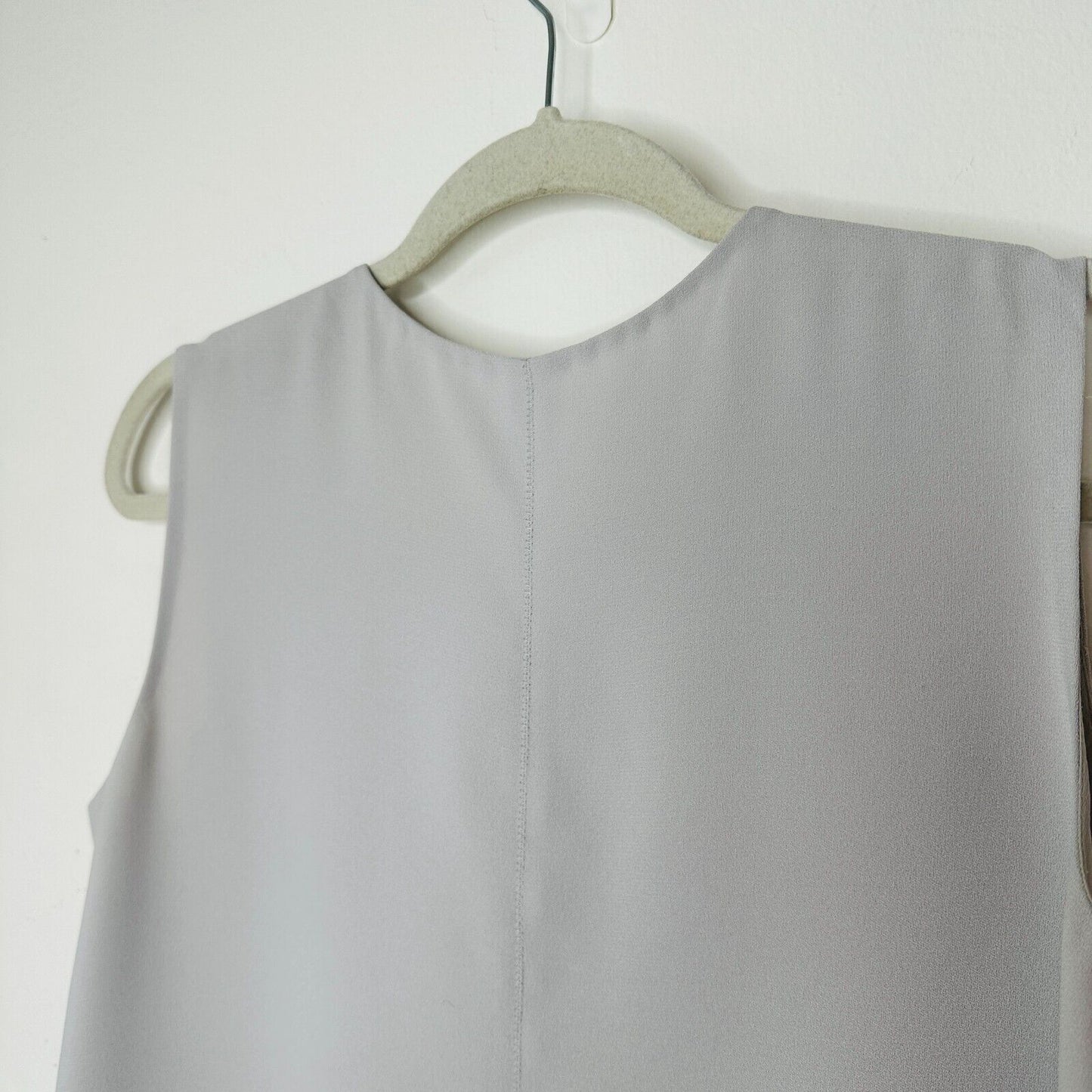 Stone Gray Sleeveless Blouse Shoulder Zip Detail Split Curve Hem Light Weight S