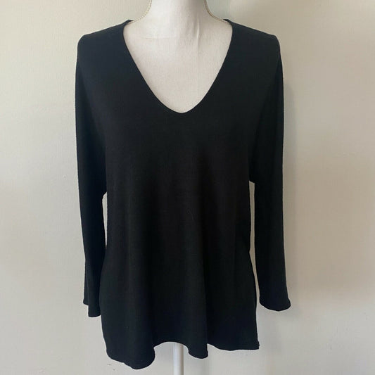 Aritizia Wilfred Free Black Thin Knit V-Neck 3/4 Sleeve Boxy Sweater Jumper M