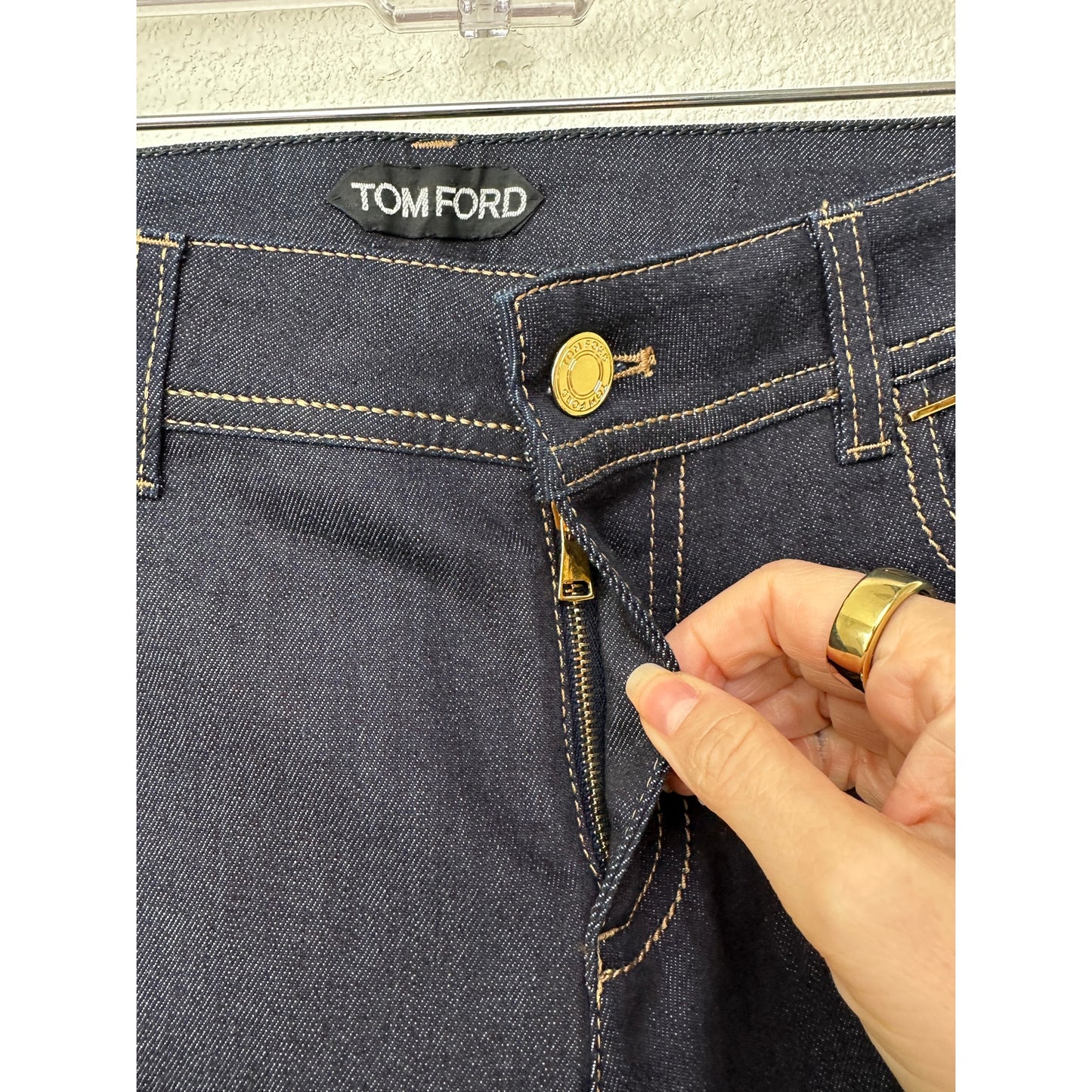 NWT Tom Ford Dark Indigo Skinny Jeans Women’s 29 Low Rise Gold Zip Ankles