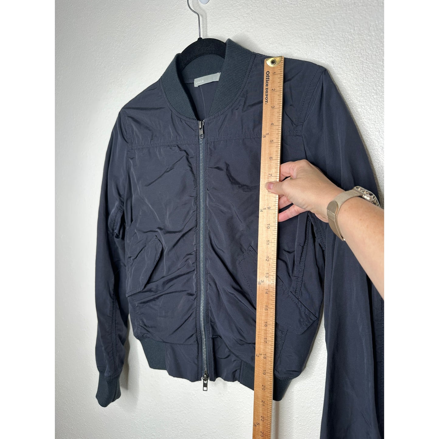 Vince Black Ruched Bomber Style Zip Jacket With Pockets Small