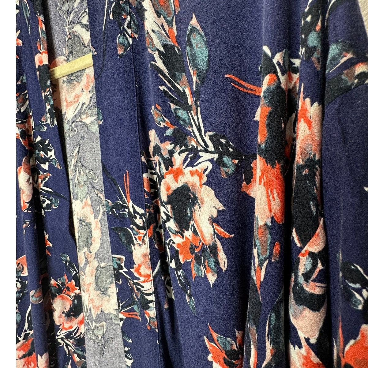 Splendid Navy Orange Ivory Multi Floral Short Sleeve Kimono Duster S