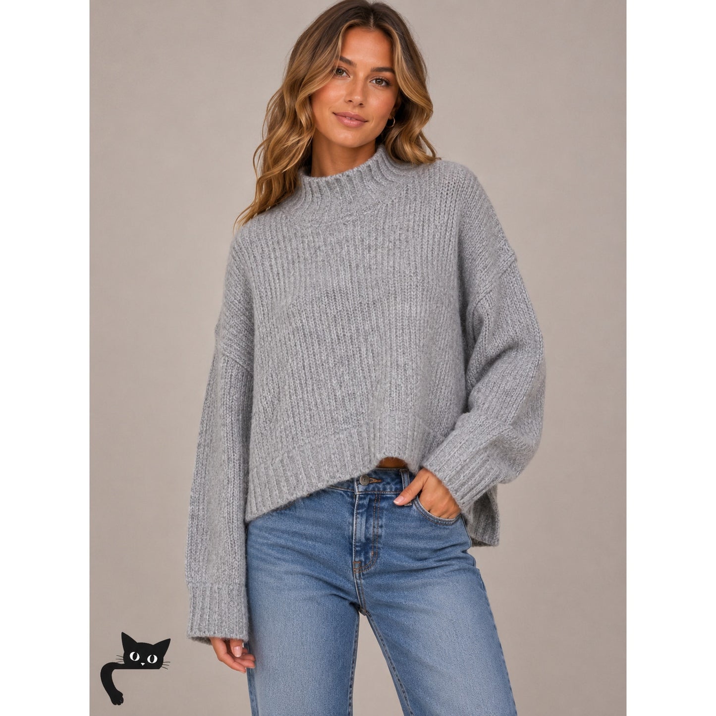 The Workshop Gray Keepin It Cozy Knit Boxy Long Sleeve Sweater M
