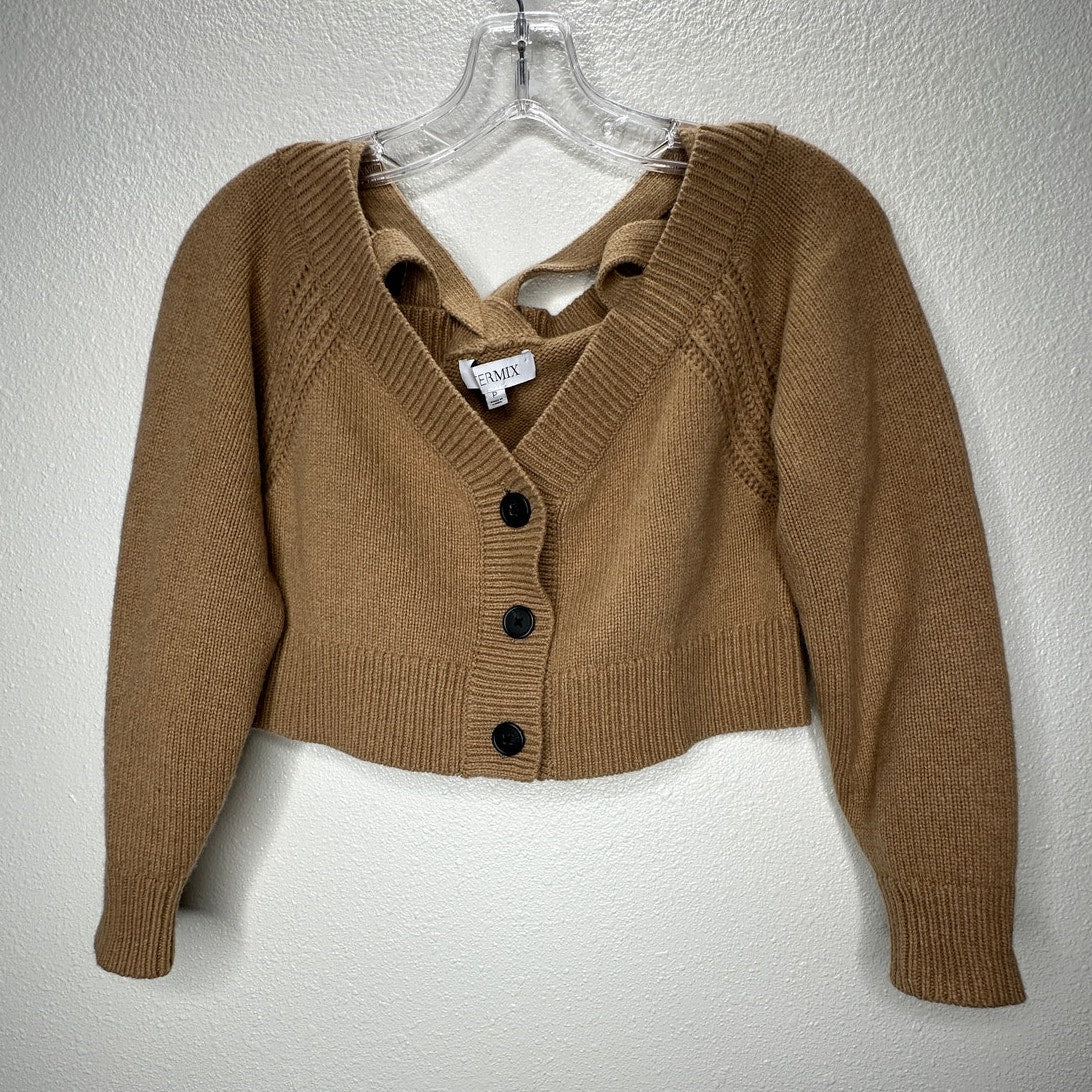 Intermix Beige Rumi Cold Shoulder V-Neck Button Cardigan P