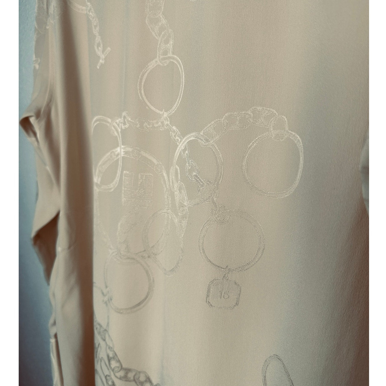 NWT Celine Pale Yellow Chemise Boyfriend Lavallieri Silk Chain Blouse 40 / L
