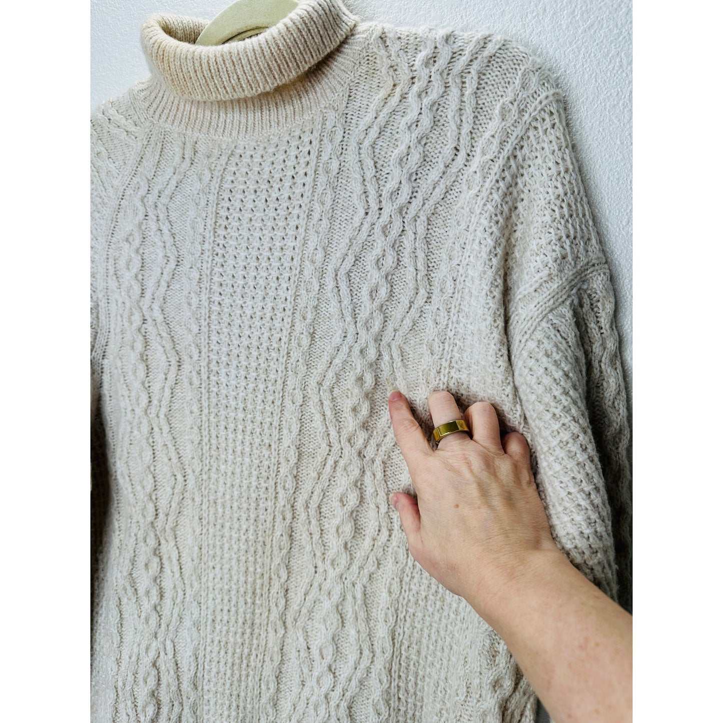 Vince Cream Chunky Knit Long Sleeve Mock Neck Sweater L