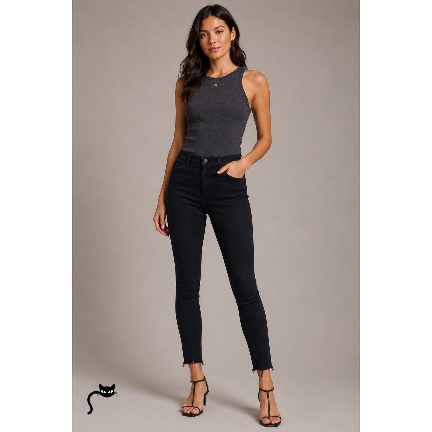 J Brand Vesper Black Alana High Waist Raw Hem Ankle Skinny Jeans 30