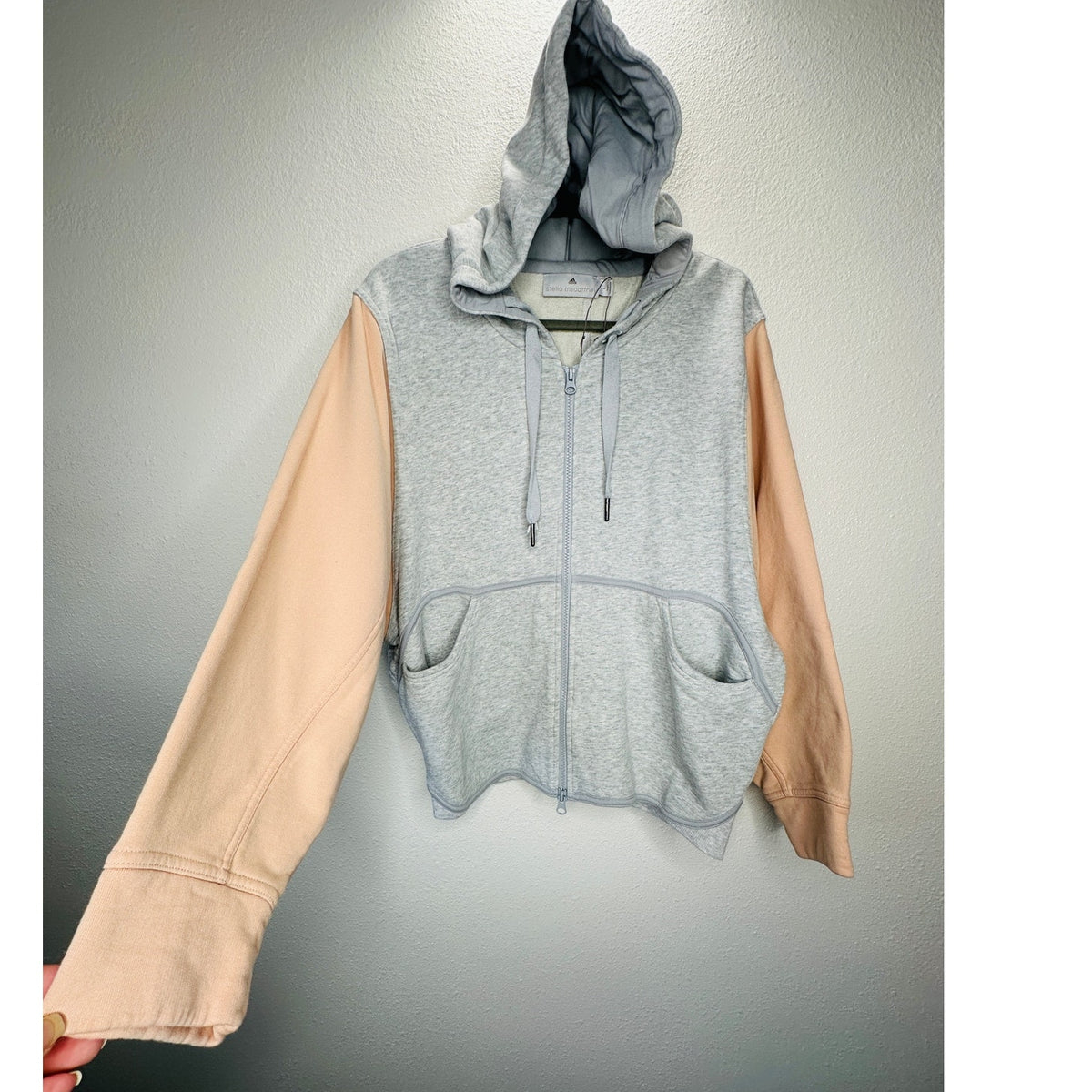 NWOT Stella McCartney x Adidas Heather Gray Peach Hoodie Zip Sweater L