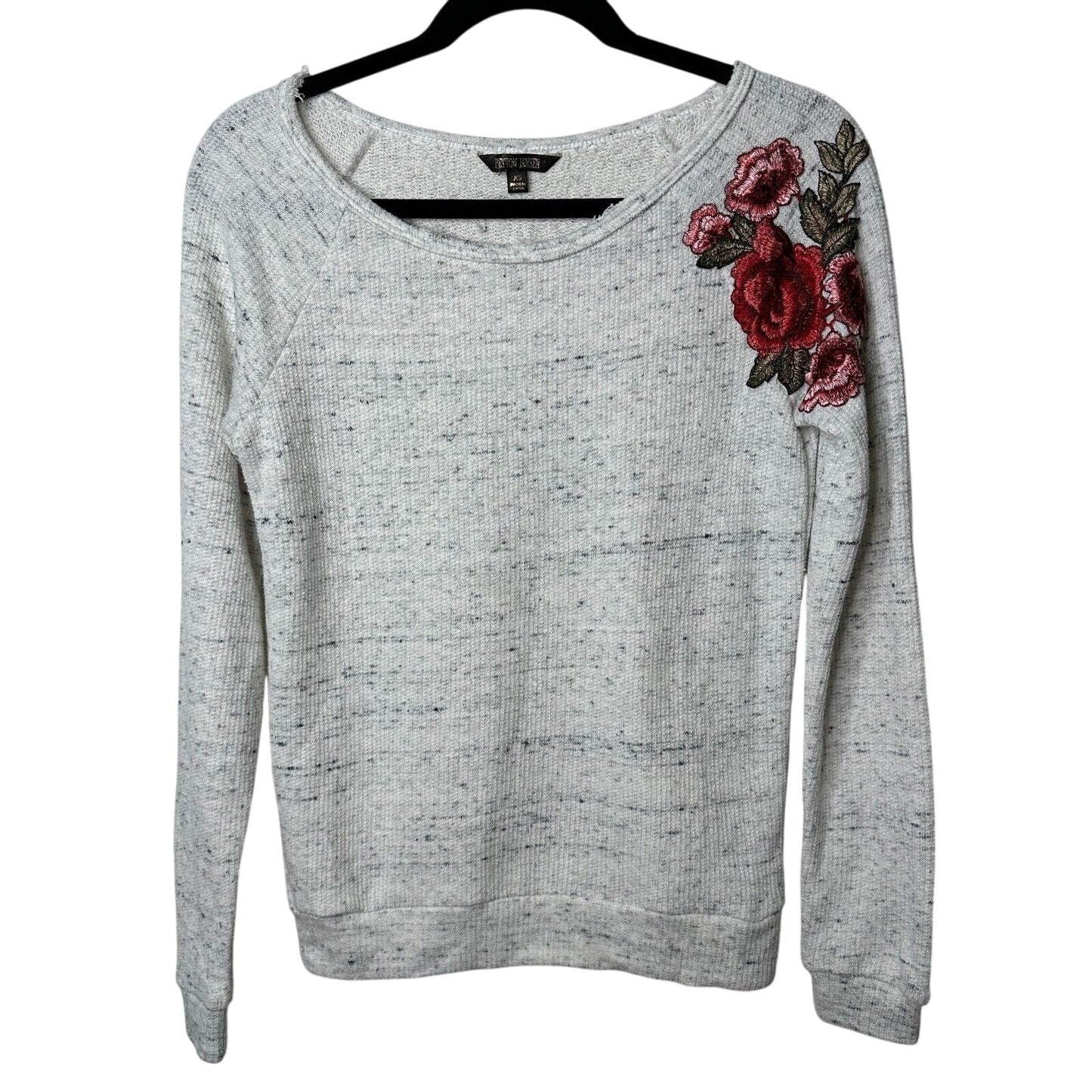 Peyton Jensen White-Gray Heathered Embroidered Rose Shoulder Sweater XS