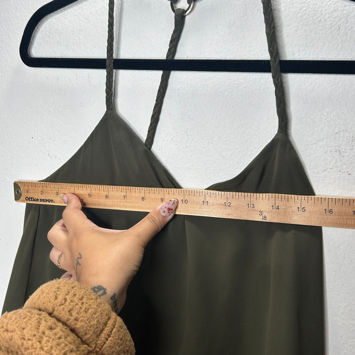 Marciano Olive VNeck Braided Racer Back Semi Sheer Blouse SM