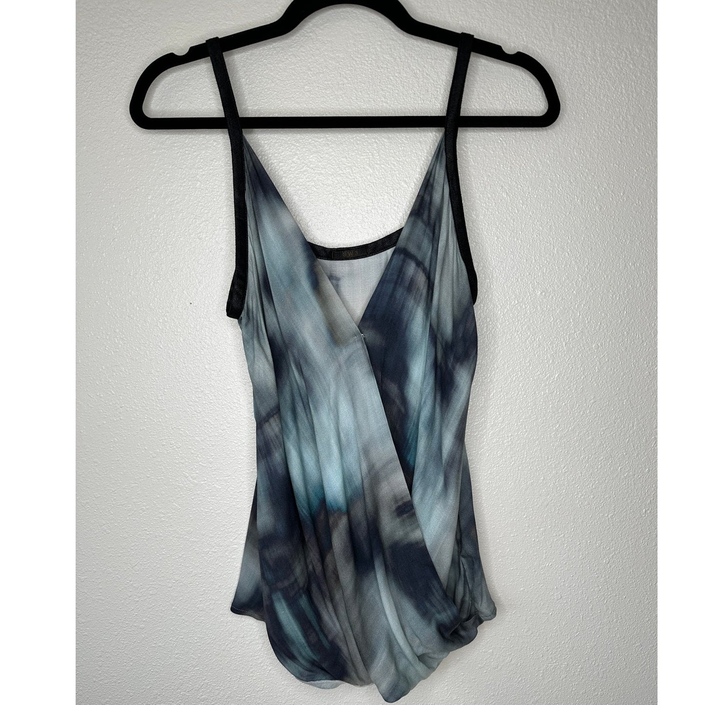 SW3 Teal Blue Multi Color Tie Dye Front Snap Faux Wrap Tank Top M