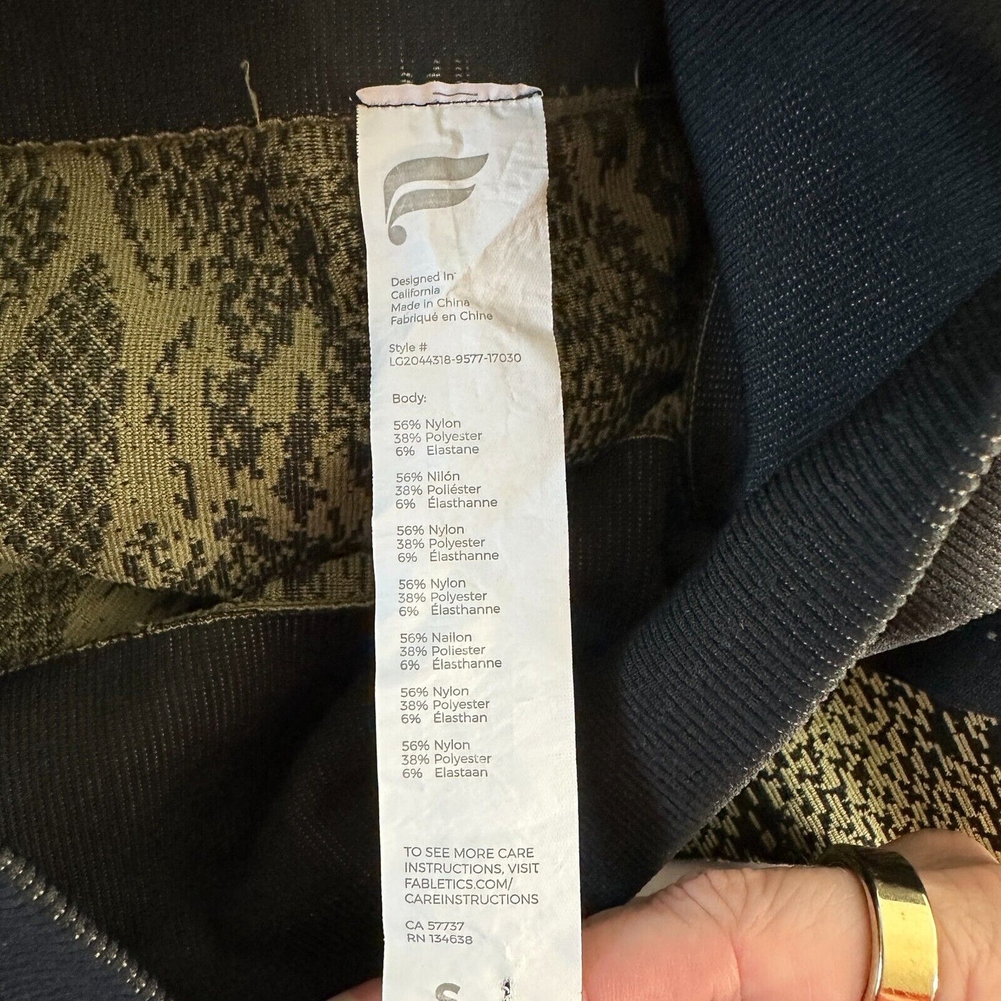 Fabletics Black & Gold Snake Print Ankle Leggings Wide Black Waistband S