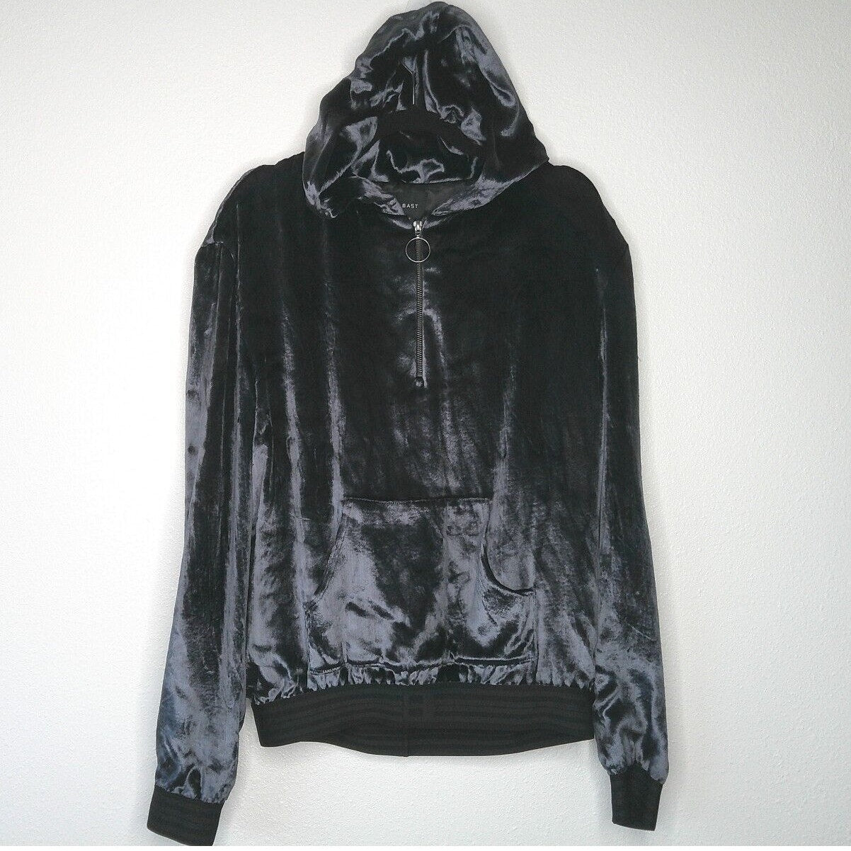 NWT Baja East Navy Velour Half Zip Long Sleeve Hooded Pullover Hoodie Sweater 2