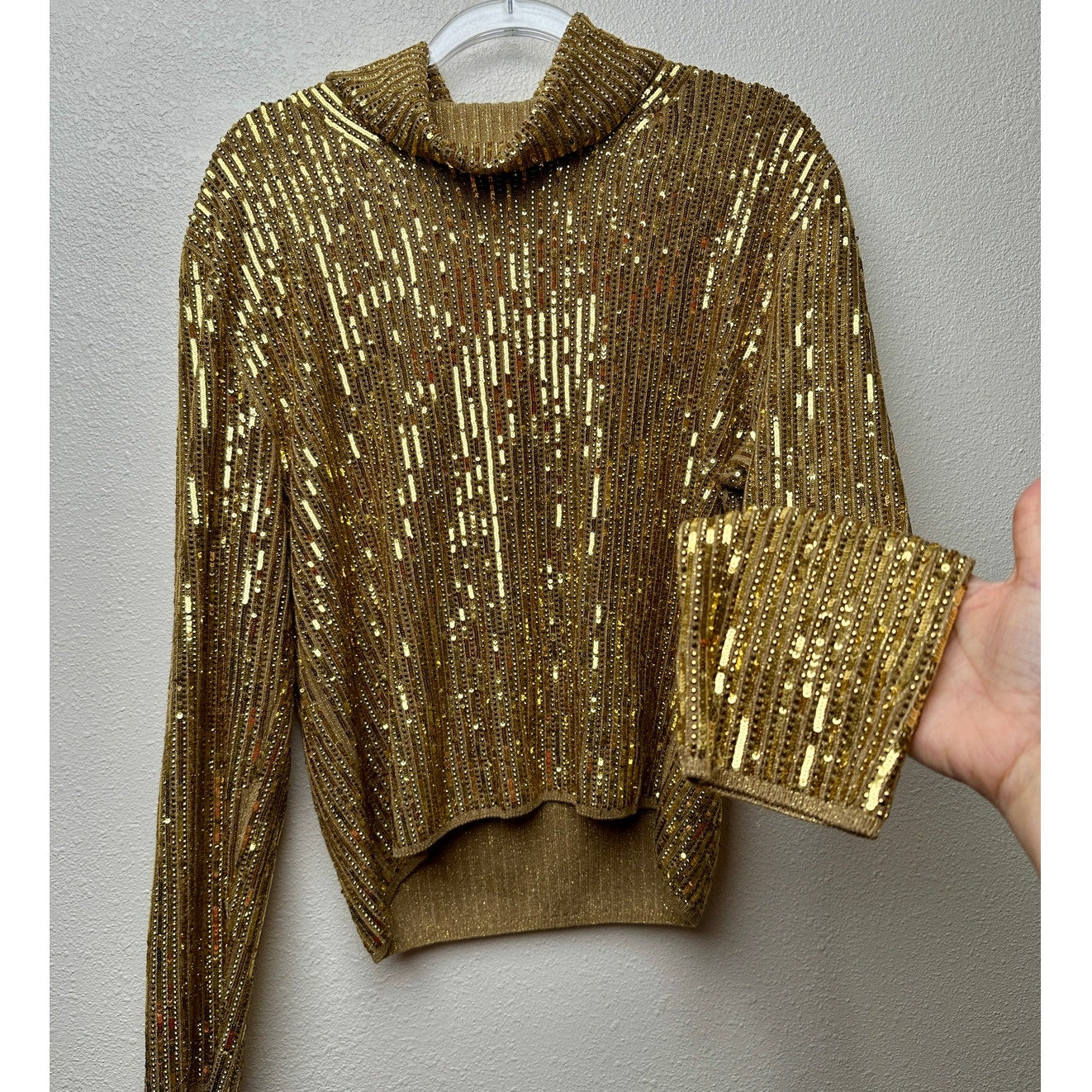 Gucci Sweater Gold Womens US M Sequin Turtleneck