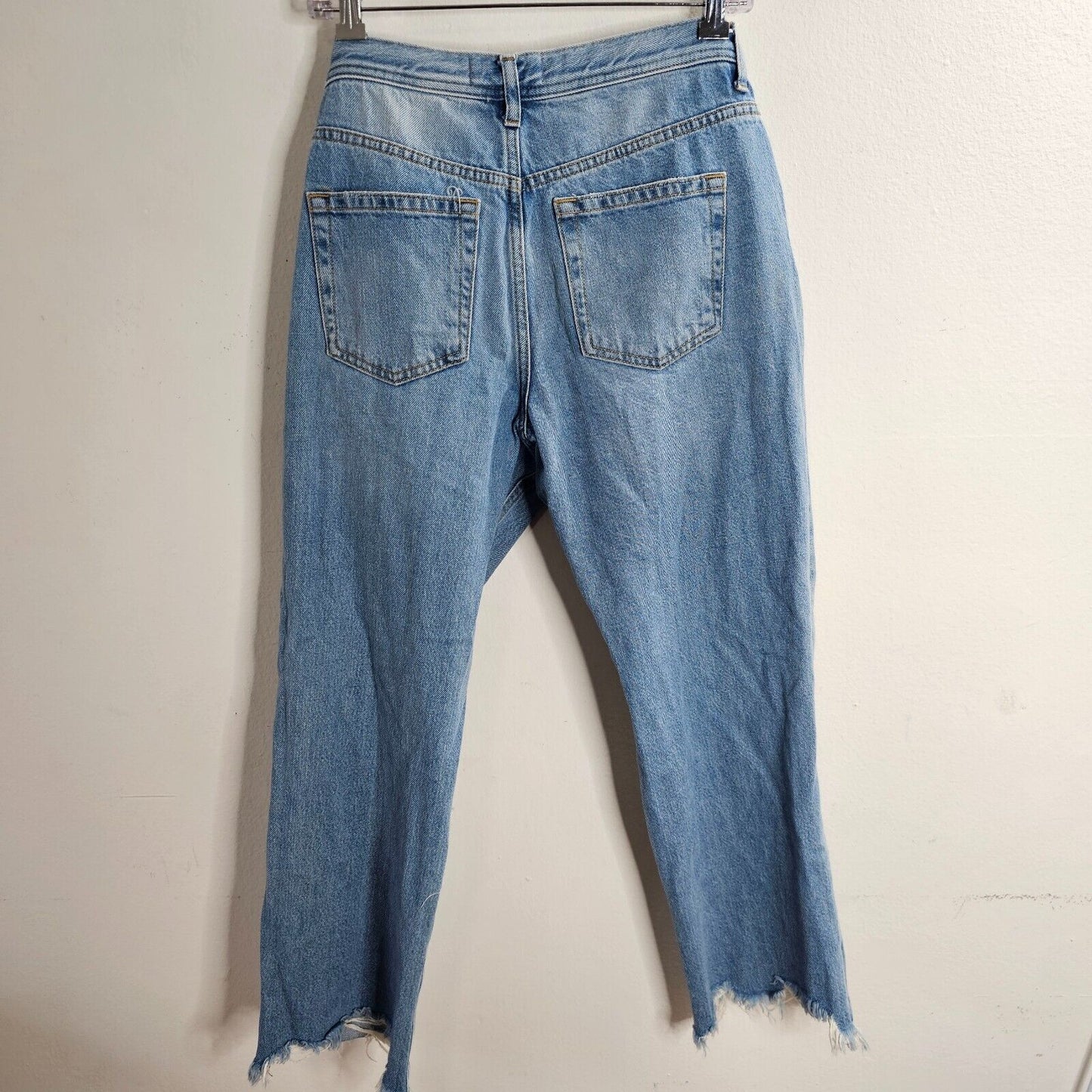 We The Free Medium Blue Wash Button-Fly Distressed Raw Hem Straight Crop Jean 28