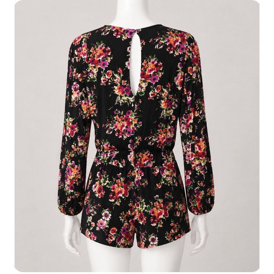 Show Me Your Mumu Kelsey Black Velvet Floral Romper Jumper Keyhole Back Small