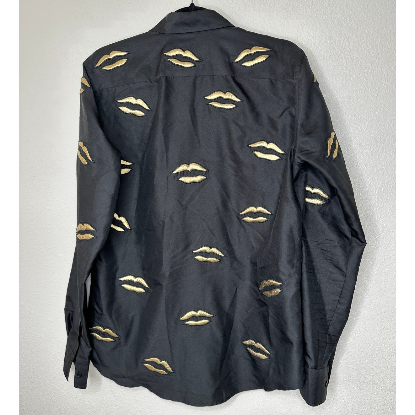 Givenchy Black with Gold Embroidery Lips Button Front Long Sleeve Shirt 38 / M