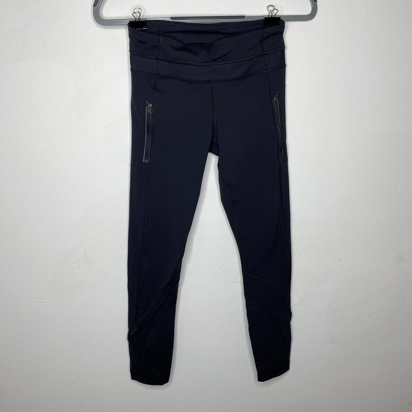 Lululemon Black Side Hip Zip Pockets Mesh Detail Waist & Ankle 7/8 Leggings 4