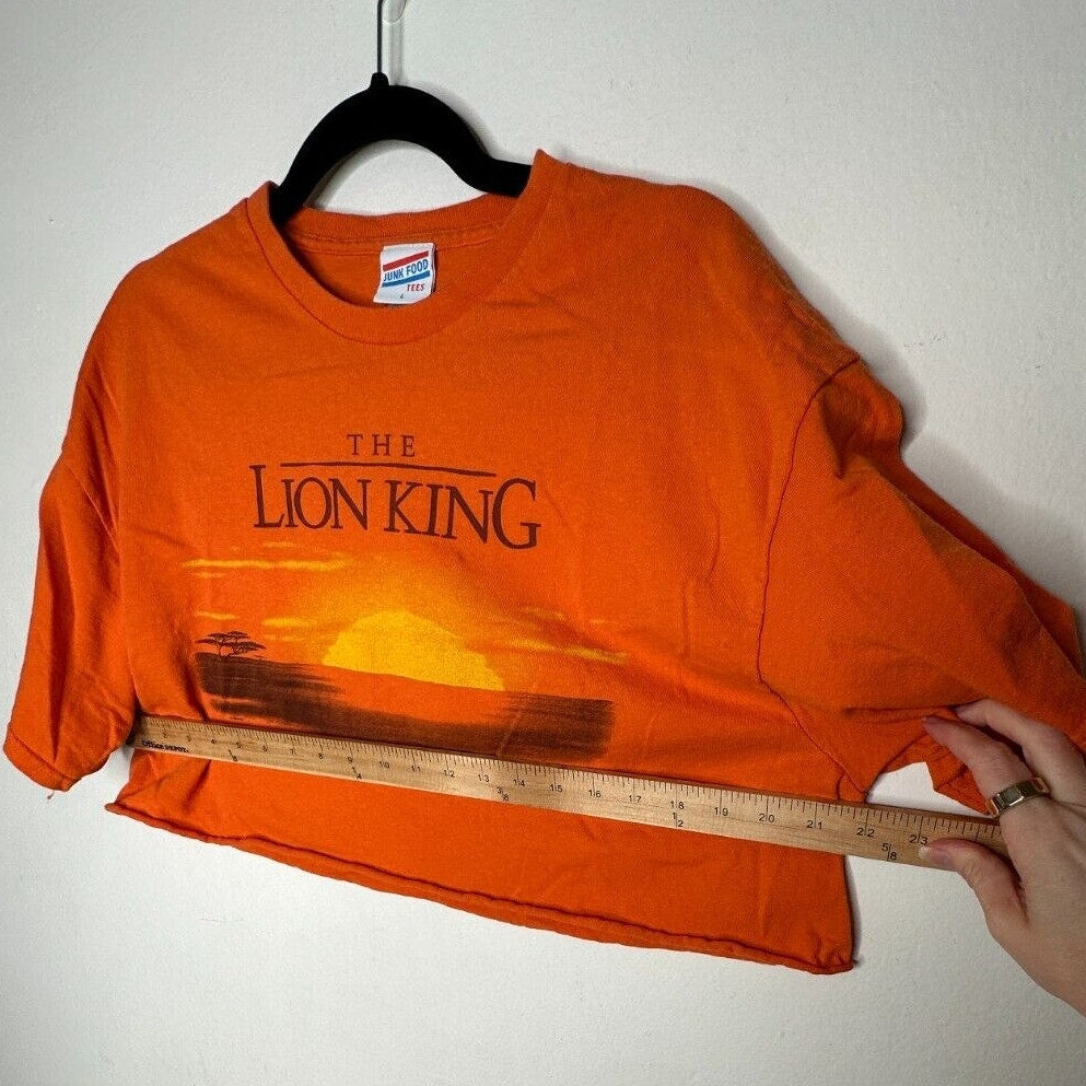 Junkfood Tees Orange Short Sleeve Round Neck Lion King Graphic Raw Hem Crop Tee