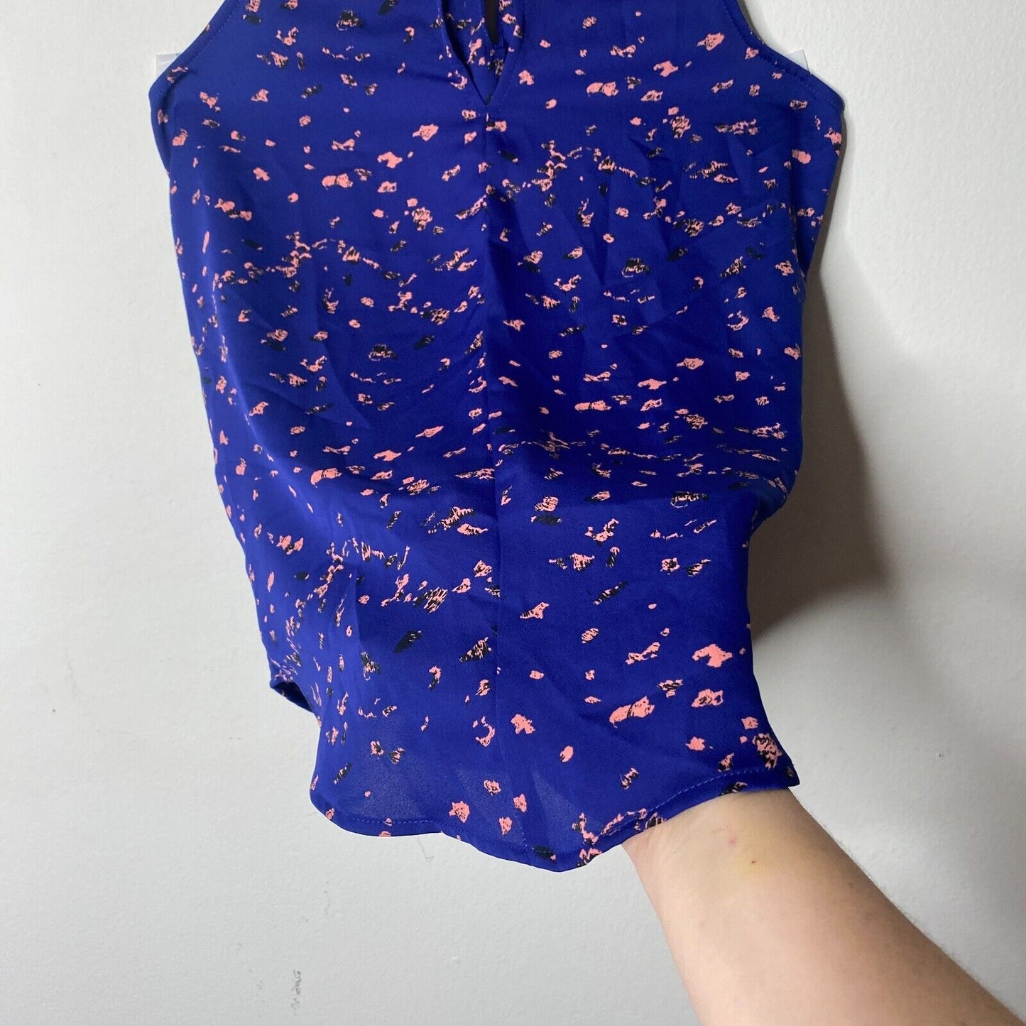 Allison Joy Twist Front Keyhole Halter Back Sleeveless Blue & Peach Tank top XS