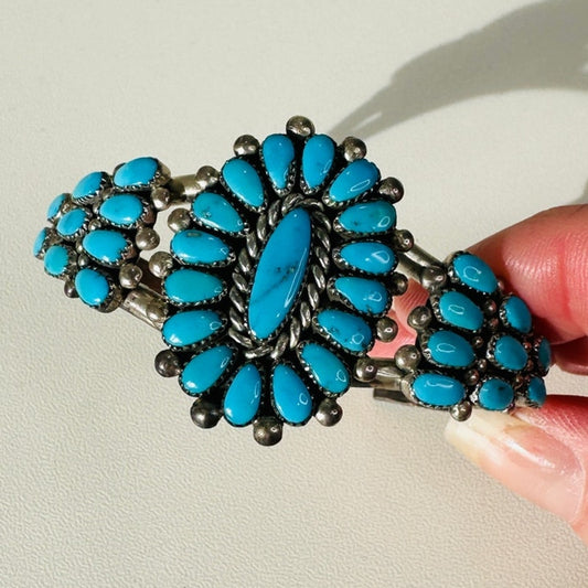Vintage Zuni Alice Quam Turquoise Native American Silver Bracelet