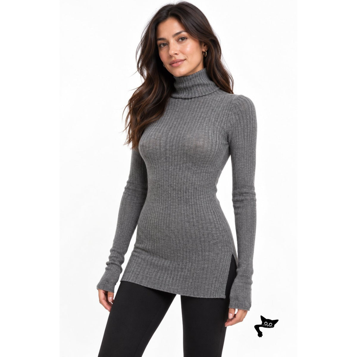 Quira Gray Cashmere Silk Turtleneck Tunic Women M