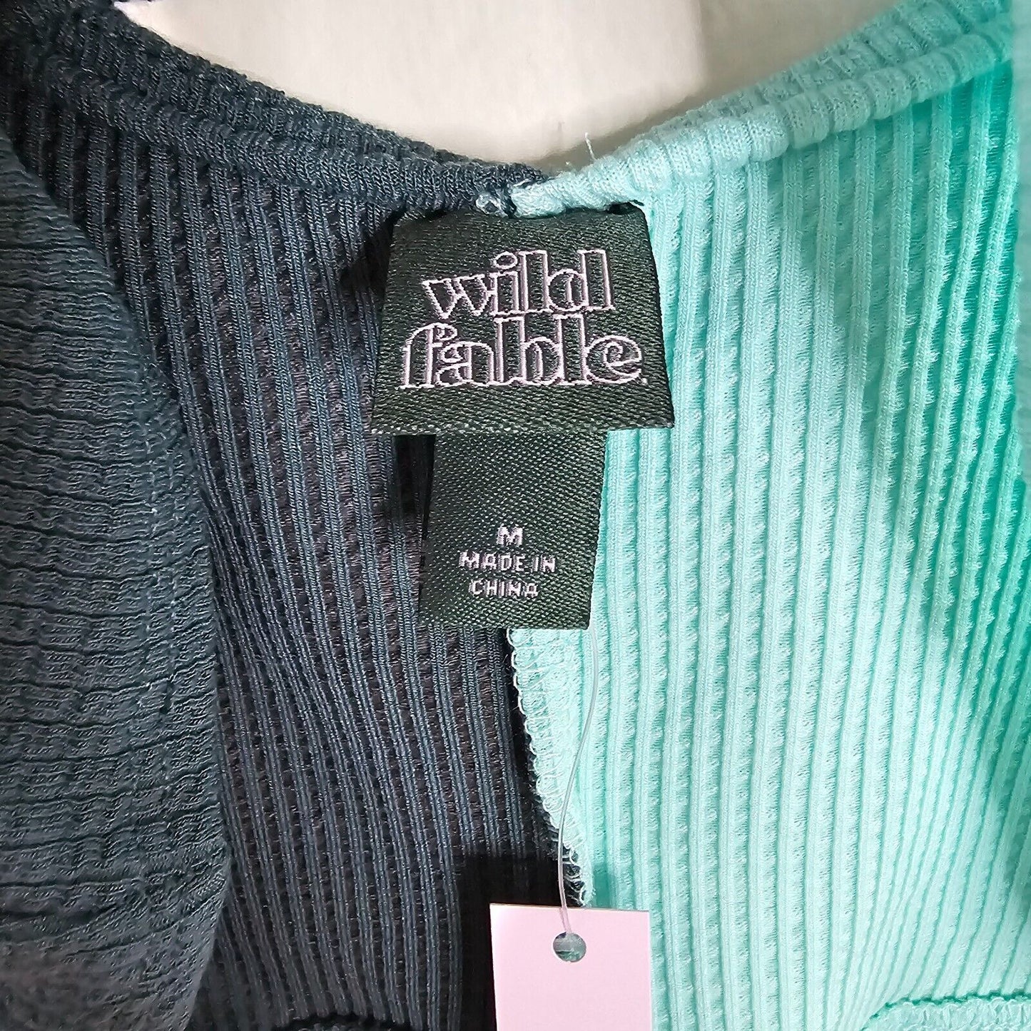 NWT Teal & Black Color Block Front Ruche Stretch Scoop Neck Crop Bralette M