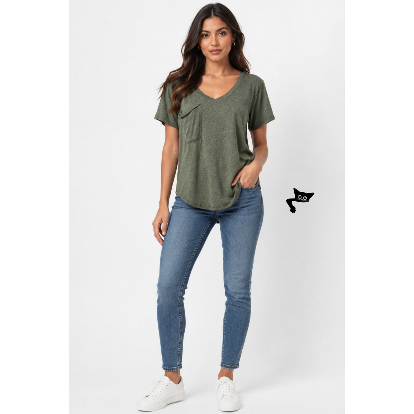 NWT William B Olive Pocket V Neck Tee Womens S