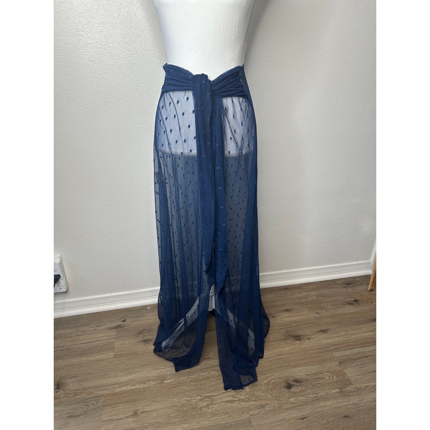 Ancora Navy Blue Polka Dot Sheer Scarf Wrap