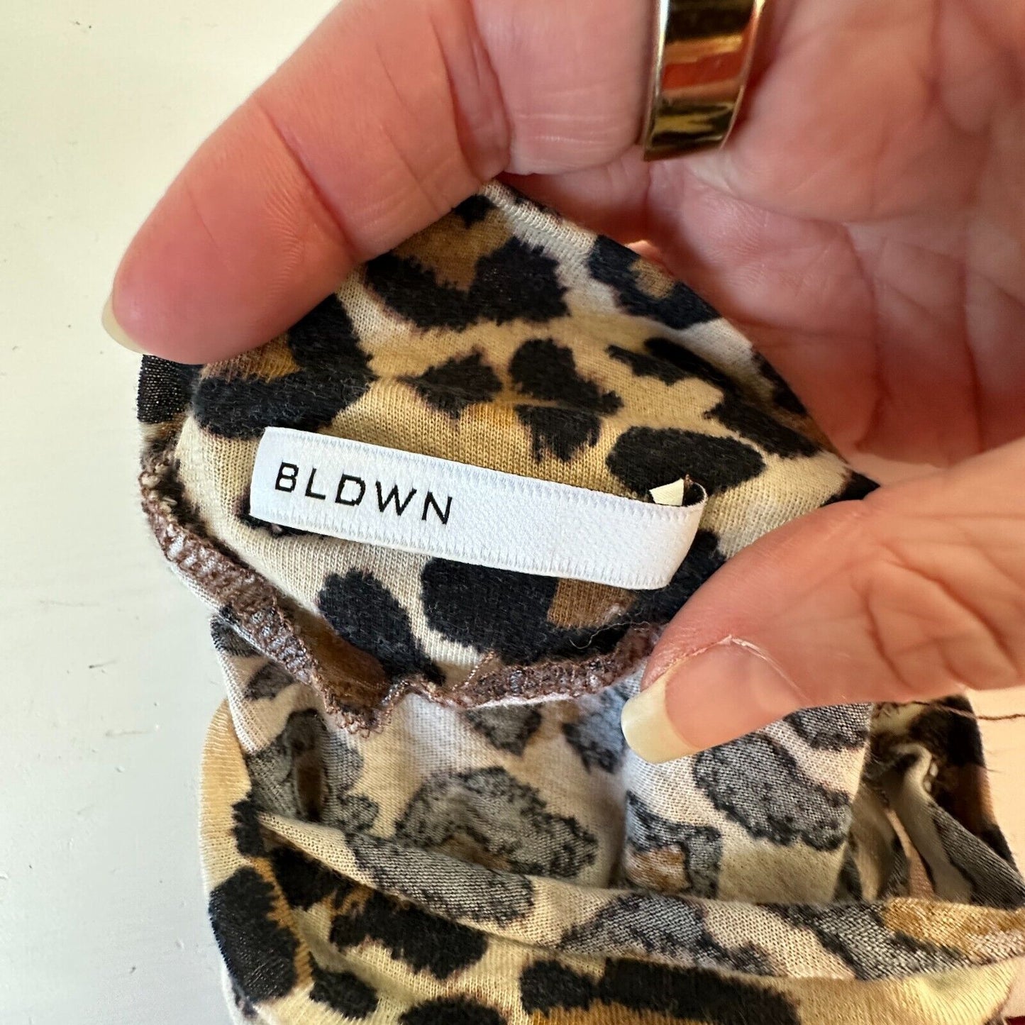 BLDWN Tan and Black Cheetah Knit Print Long Sleeve Mock Neck Fitted Knit Top S