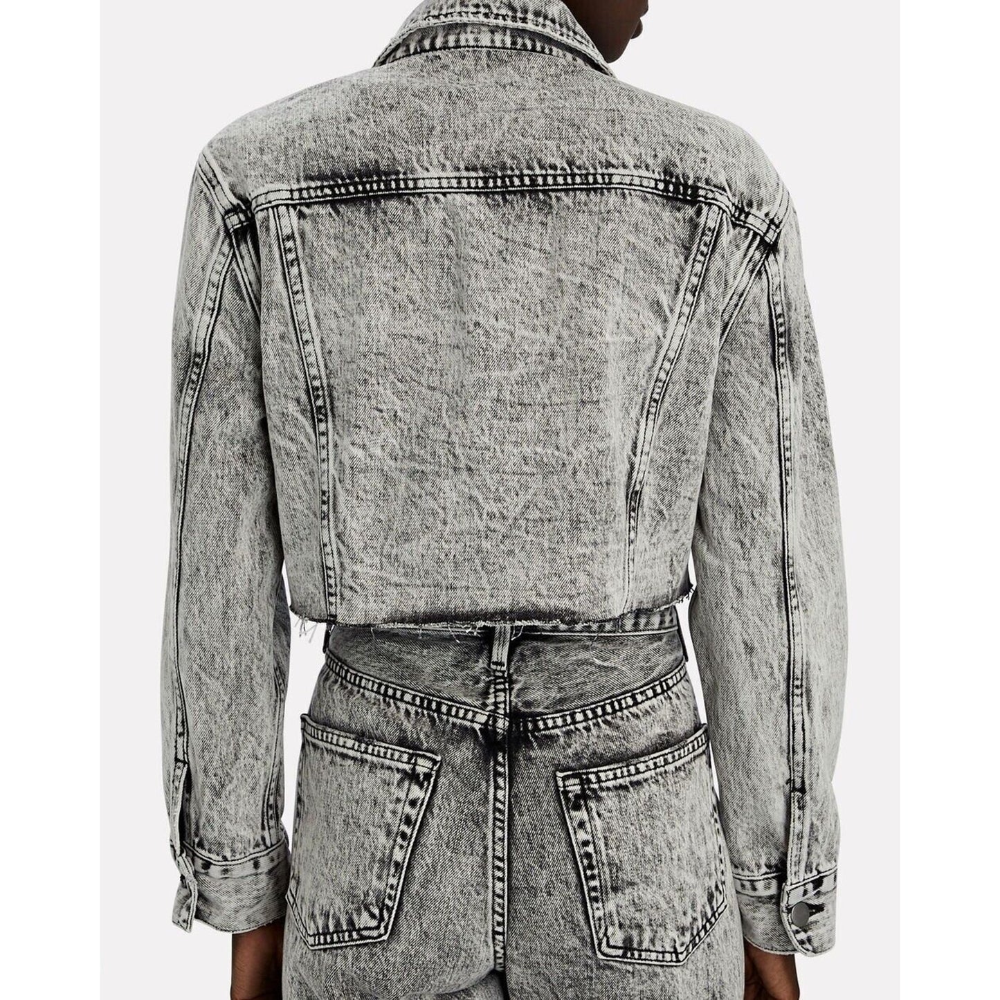 Frame Stonewashed Gray Faded & Distressed Crop Jacket Front Button Raw Hem S