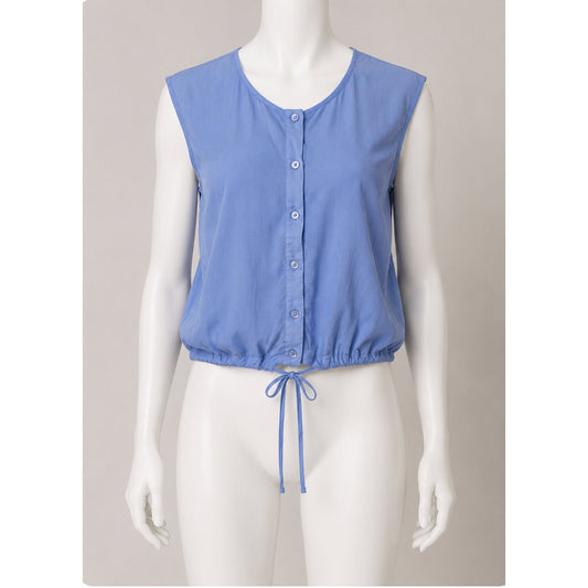 Aritzia Babaton Light Blue Cardin Sleeveless Button-Down Drawstring Waist Top XS