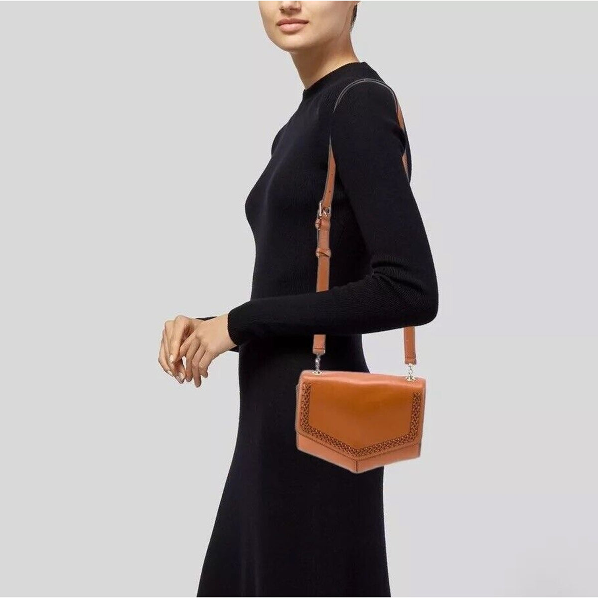 NWOT Sandro Camel Leather Crossbody Bag Lou MM Curcuma Adjustable Strap Purse