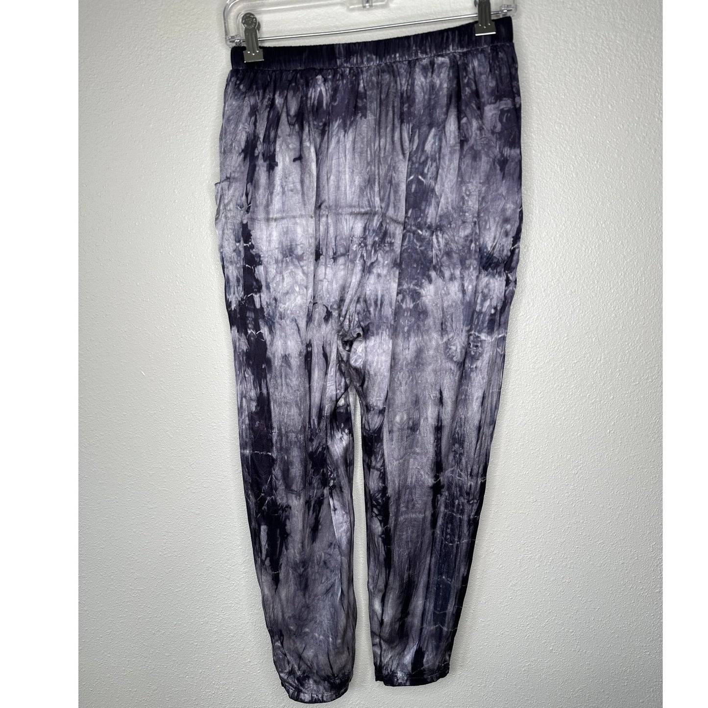 Nation Ltd Purple Cream Tie Dye Satin Elastic Waist Pocketed Pants S