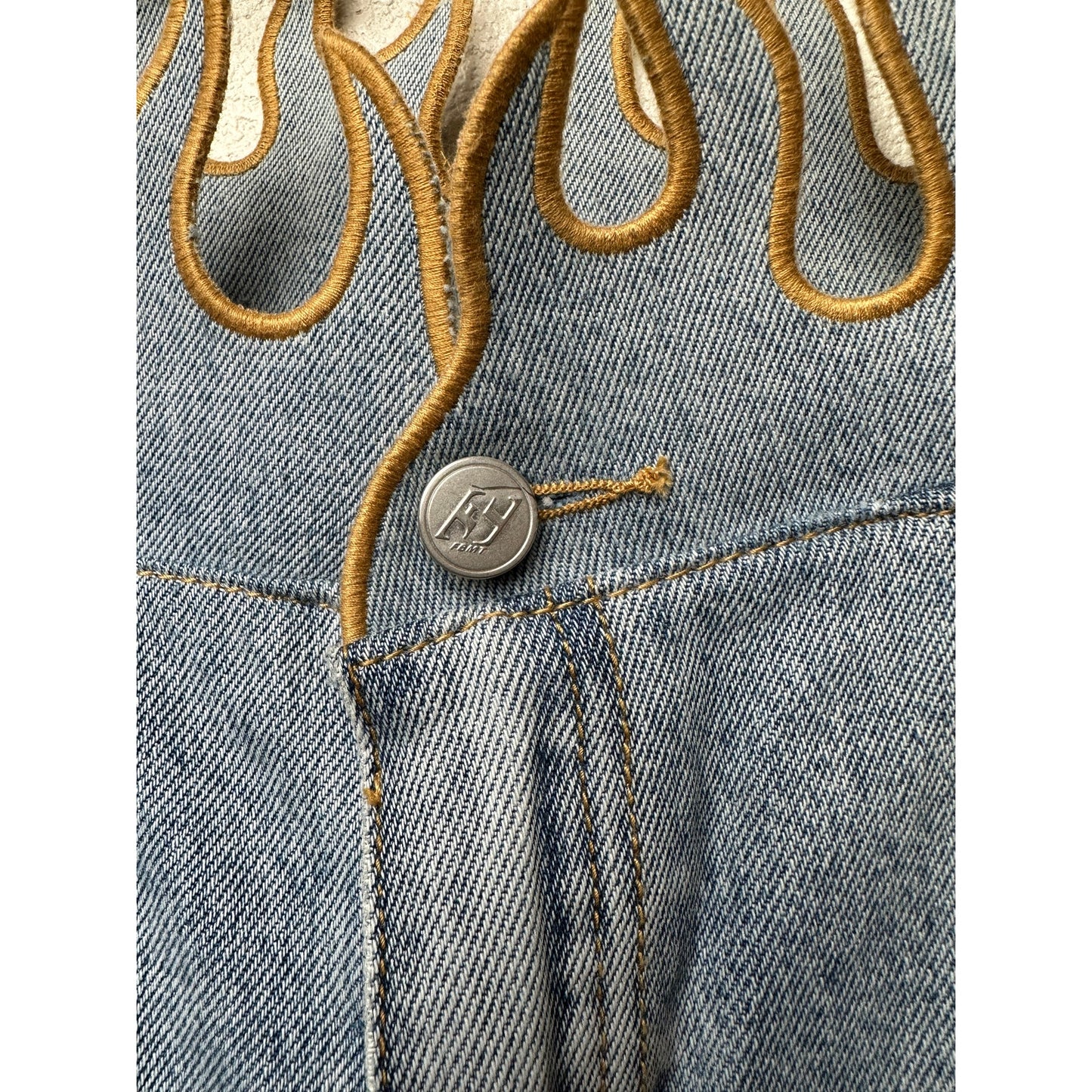 NWOT FUCKBOY MENTALITY Hot Flame Day Jeans Light Wash Gold Mens 36x32