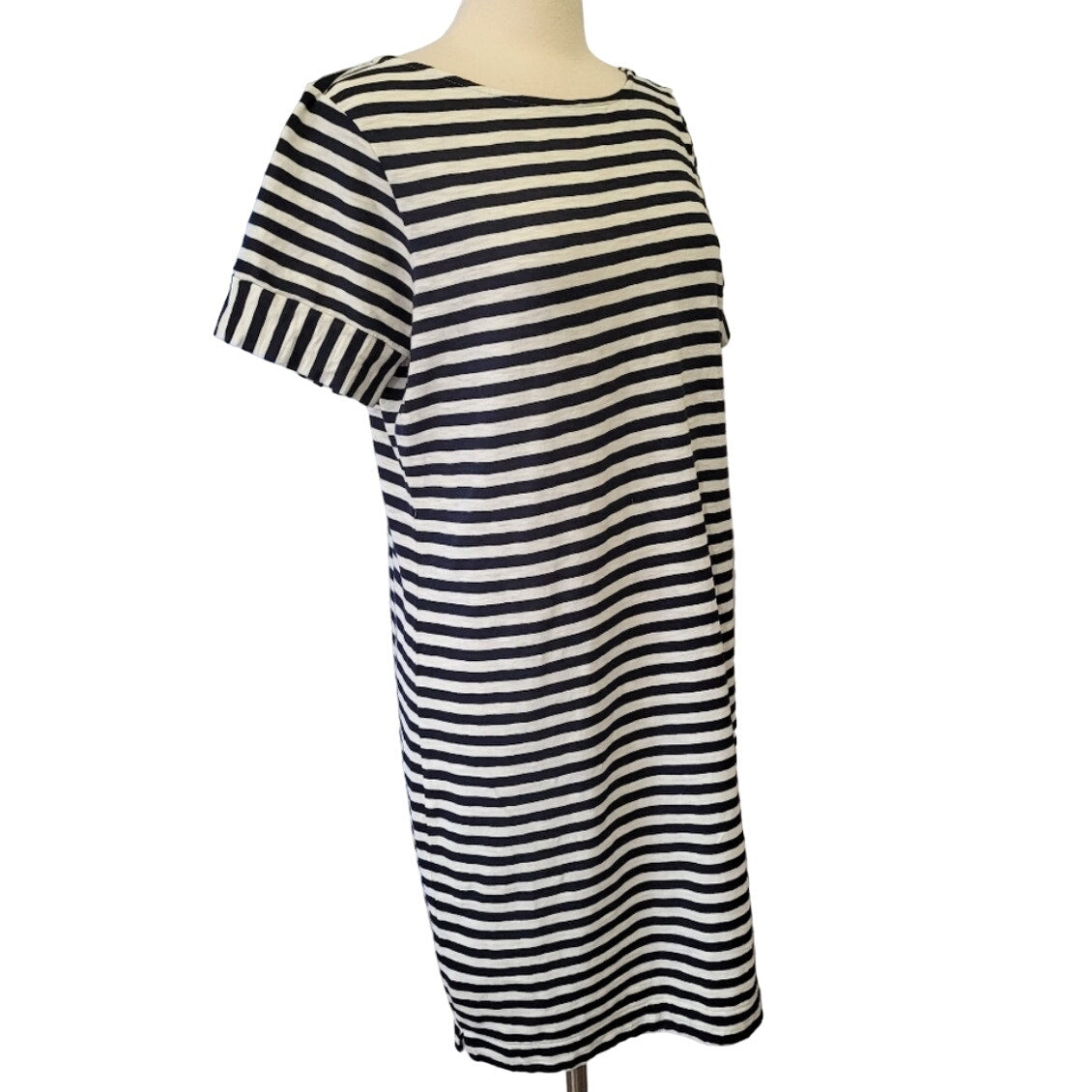 Boden Ivory & Black Stripe Short Sleeve Round Neck Shirt Dress 6 L