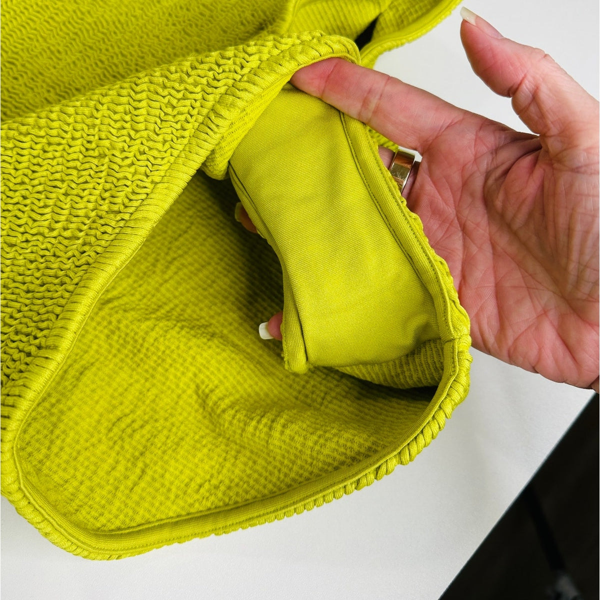 Bottega Veneta Chartreuse Seersucker Halterneck Bikini Set W/ Bag 42 / 6