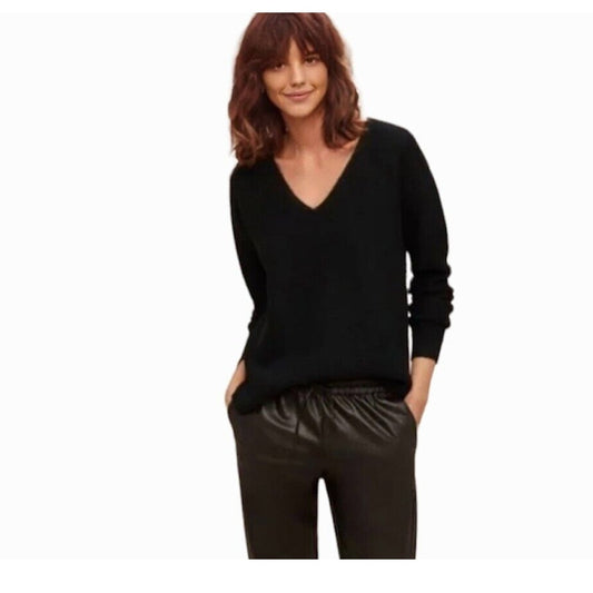 Aritizia Wilfred Black Thin Sheer Deep V-Neck Long Sleeve Sweater Jumper Top XS