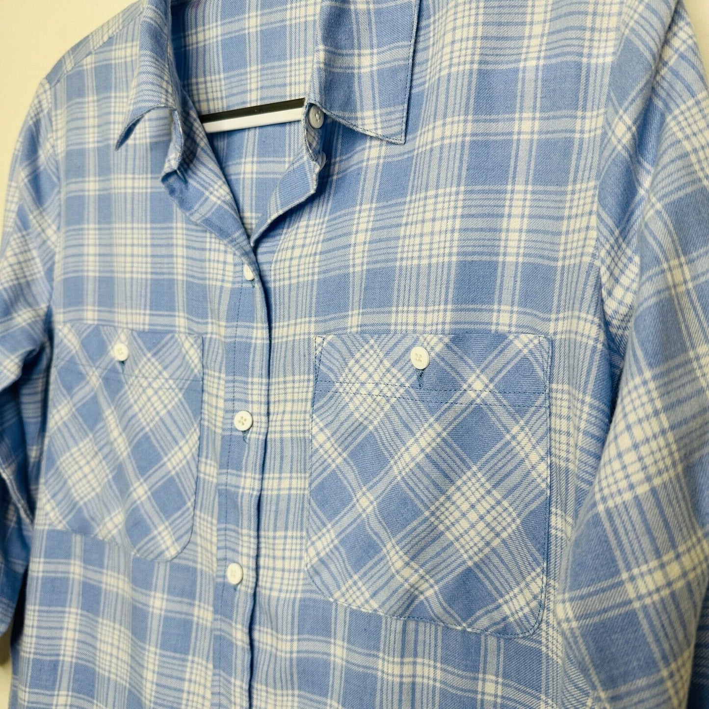 Sanctuary Blue & White Plaid Boyfriend Button Up Shirt Roll Tab Sleeves S