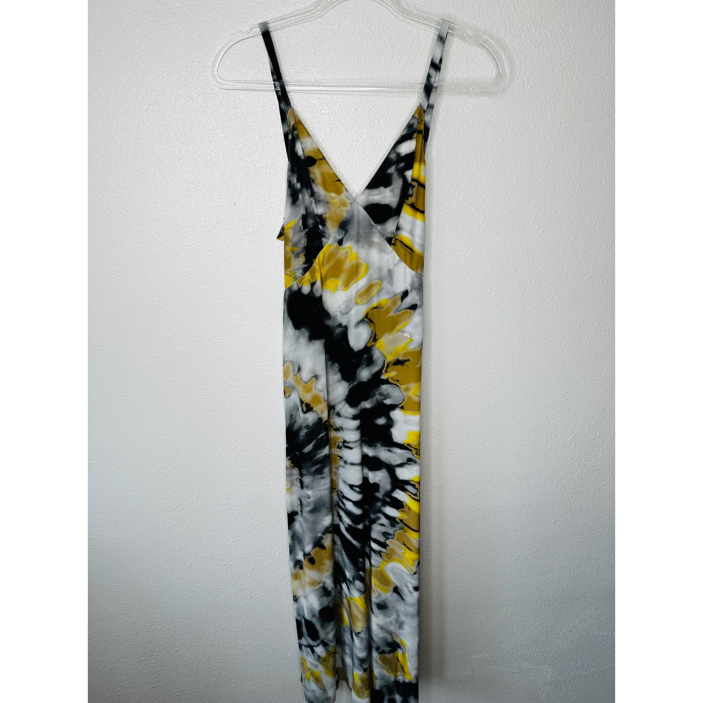 Chloe Silk Slip Maxi Dress Black Gray Yellow MultiColor Tie Dye abstract sz 2