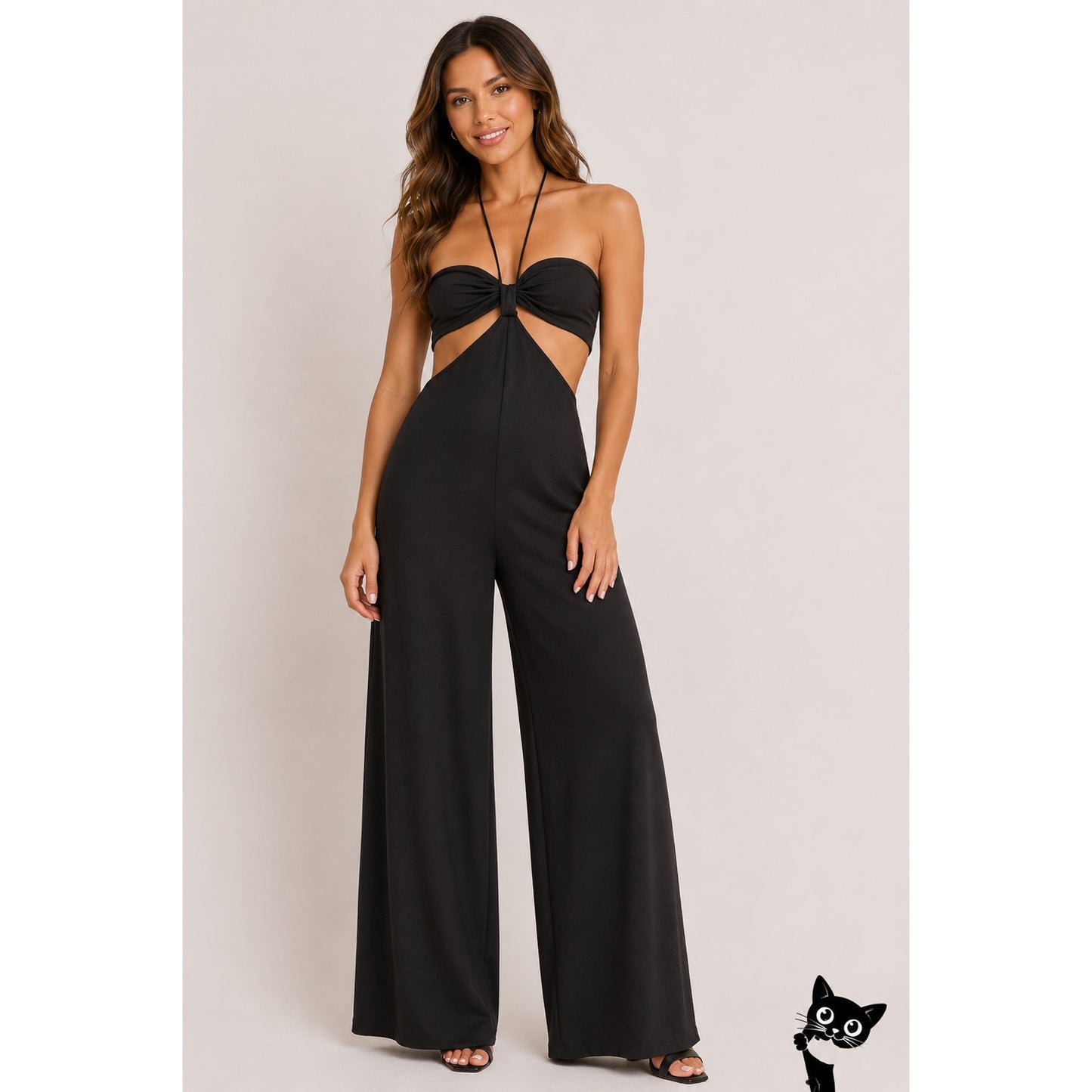 NWT Commense Hot Black Bandeau Top Open Sides Wide Leg Jumpsuit One-Piece XL