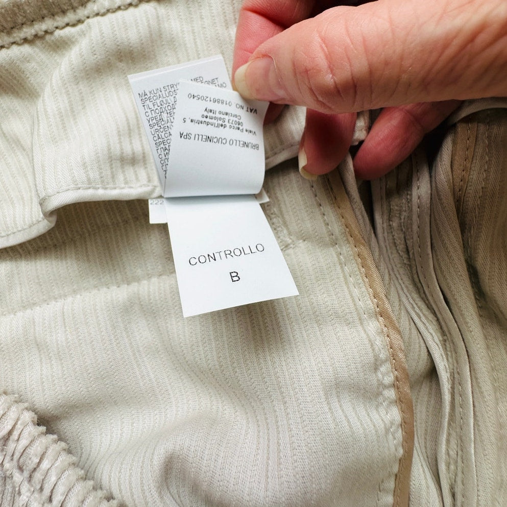 NWT Brunello Cucinelli Oversize Sand Beige Front Pleat Wide Leg Corduroy Pant 14