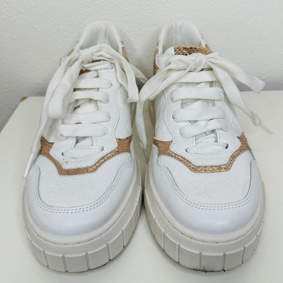Valentino Minerva Monogram White & Rose Gold Leather Lace Sneaker 9