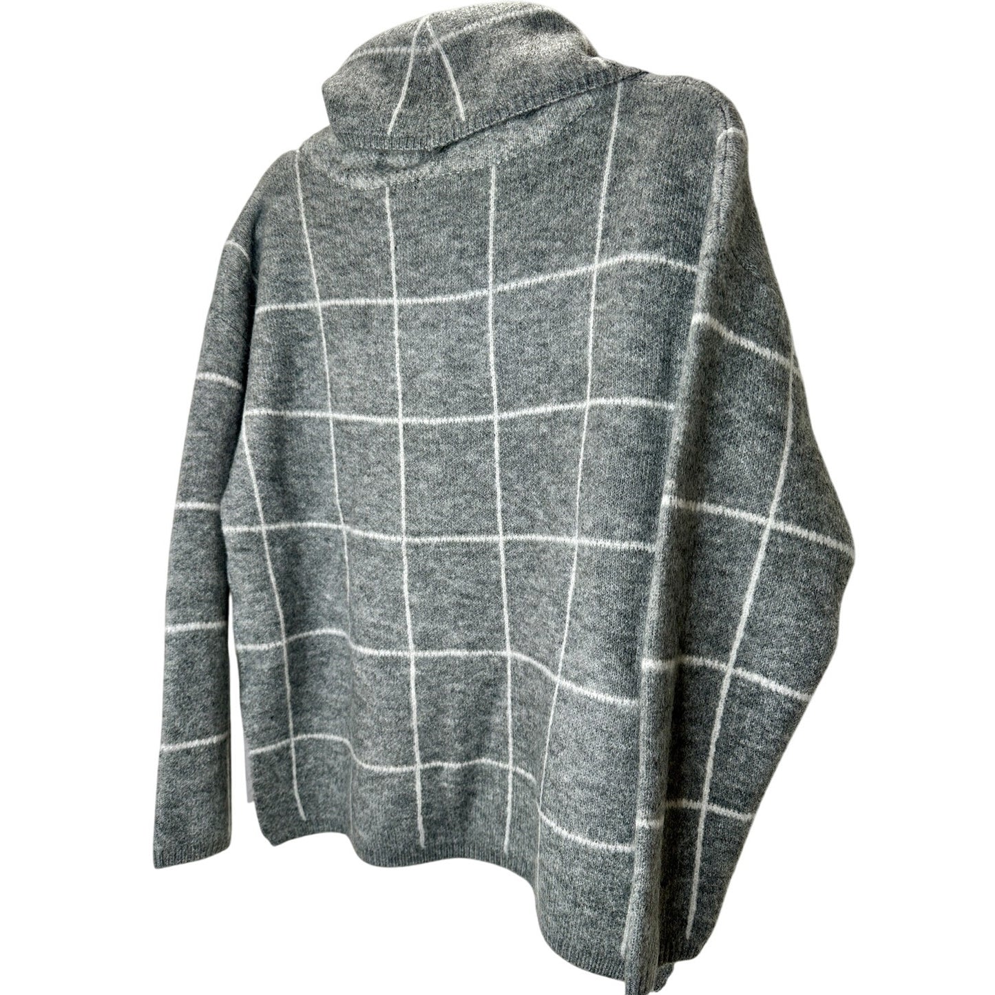 NWT Lumiere Gray & White Windowpane Cowl Neck Sweater S
