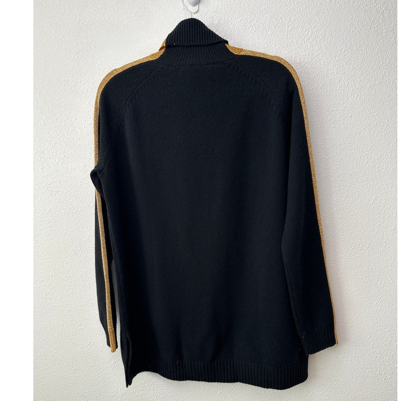 NWT Bella Freud Billie Jean Metallic Gold Stripe Turtleneck Sweater Black M